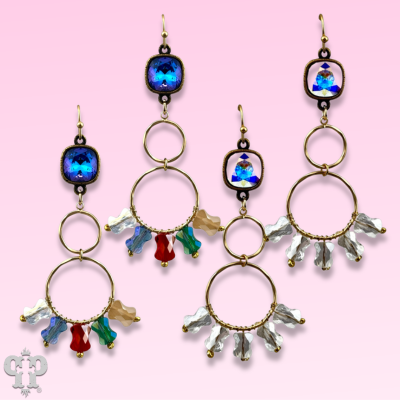 Gold double circle earring with Austrian crystal