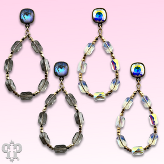 Faceted rectangle bead teardrop earring with Austrian crystal