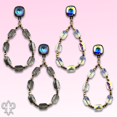 Faceted rectangle bead teardrop earring with Austrian crystal