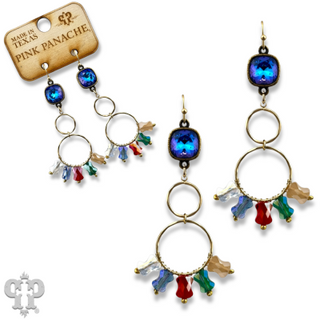 Gold double circle earring with Austrian crystal