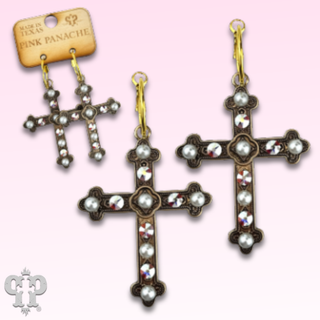 Austrian crystal and pearl bead cross earring
