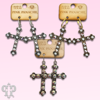 Austrian crystal and pearl bead cross earring