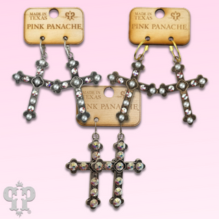 Austrian crystal and pearl bead cross earring