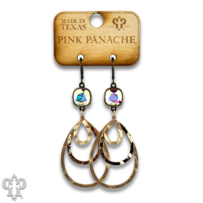 Matte and shiny metal teardrop earring with Austrian crystal
