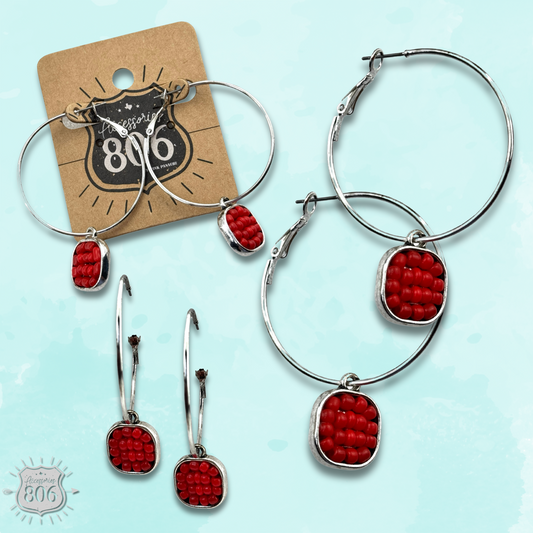 Seed bead hoop and charm earring, last call
