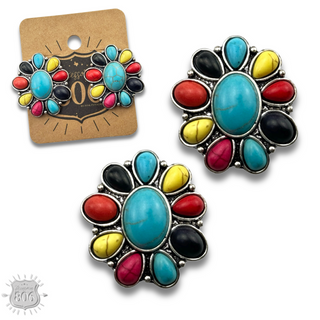 Western stone flower post earring, last call