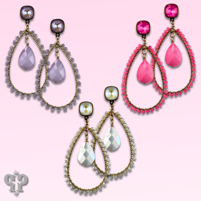 Faceted bead teardrop charm earring with Austrian crystal