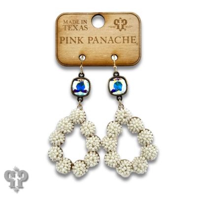 Seed bead cluster teardrop earring with Austrian crystal