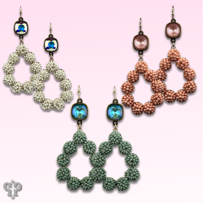 Seed bead cluster teardrop earring with Austrian crystal
