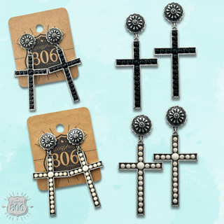 Stone studded cross earring, last call