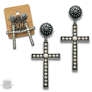 Stone studded cross earring, last call