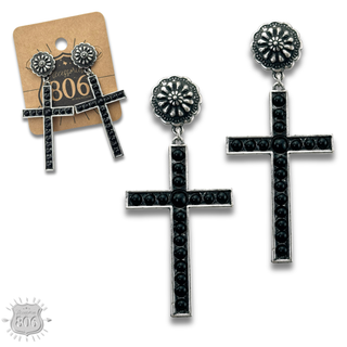Stone studded cross earring, last call