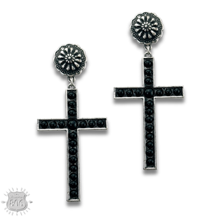 Stone studded cross earring, last call