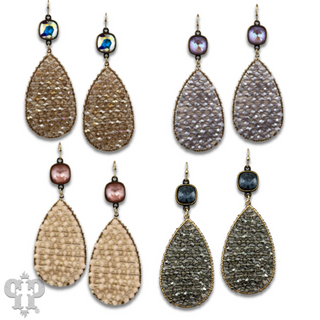 Woven bead teardrop earring with Austrian crystal
