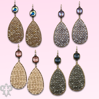 Woven bead teardrop earring with Austrian crystal