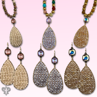 Woven bead teardrop earring with Austrian crystal