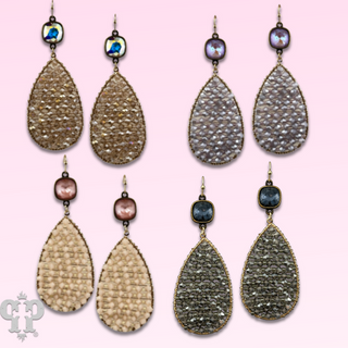 Woven bead teardrop earring with Austrian crystal