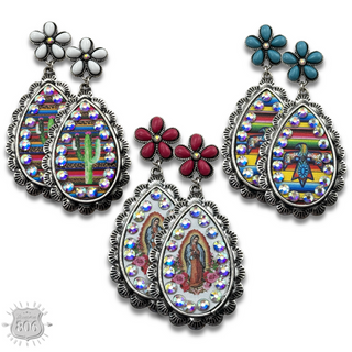 Flower post and inlay teardrop earring