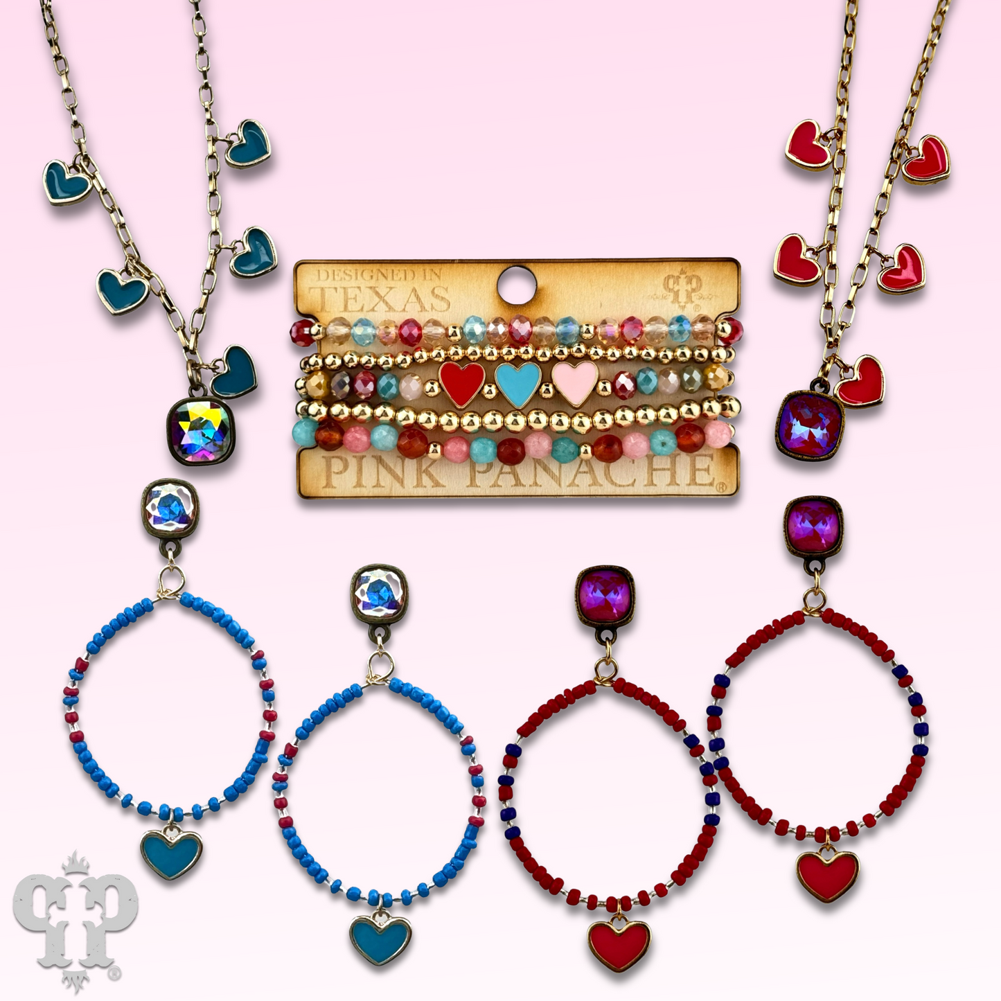 Enamel heart and seed bead earrings with Austrian crystal post