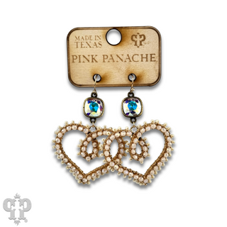 Bead wrapped scroll heart earrings with Austrian crystals