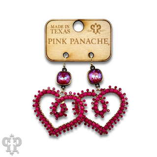 Bead wrapped scroll heart earrings with Austrian crystals