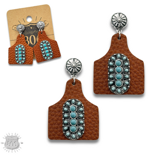 Pebbled ear tag earring,stone center