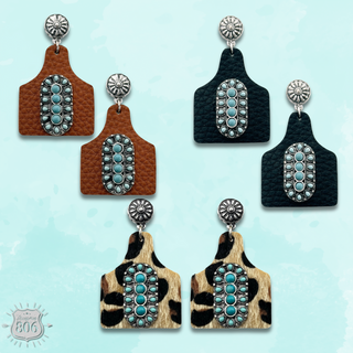 Pebbled ear tag earring,stone center, last call