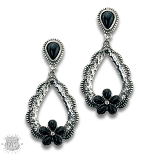 Western stone flower open teardrop earring, last call