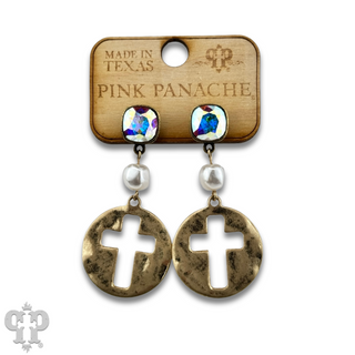 Cross medallion earring with Austrian crystal