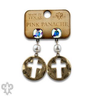 Cross medallion earring with Austrian crystal