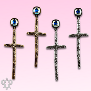 Foil cross earring with Austrian crystal