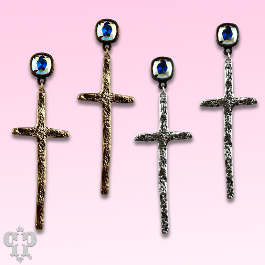 Foil cross earring with Austrian crystal