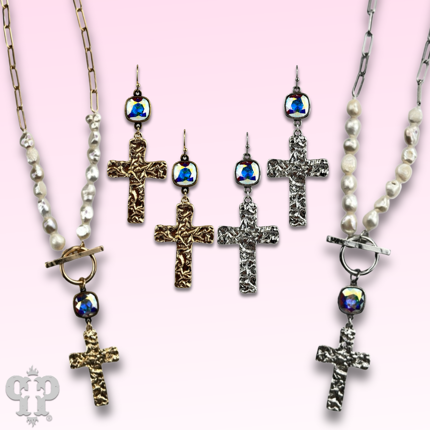Foil square cross earring with Austrian crystal