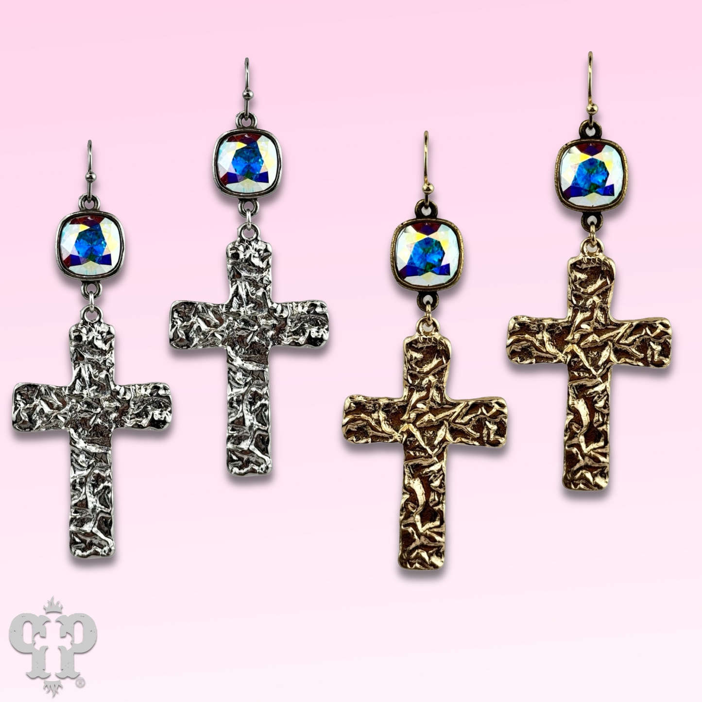 Foil square cross earring with Austrian crystal