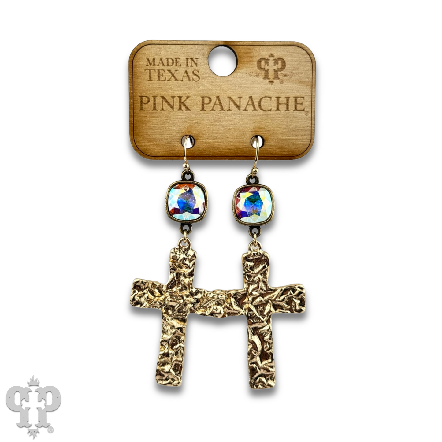Foil square cross earring with Austrian crystal