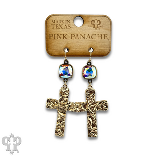 Foil square cross earring with Austrian crystal