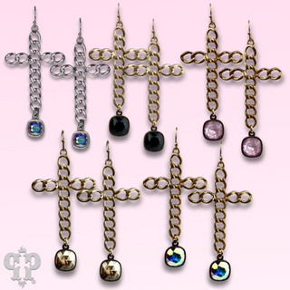 Curb link cross earring with Austrian crystal