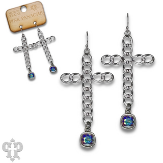 Curb link cross earring with Austrian crystal