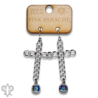 Curb link cross earring with Austrian crystal