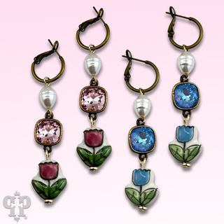 Ceramic flower charm earring with Austrian crystal