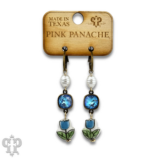 Ceramic flower charm earring with Austrian crystal