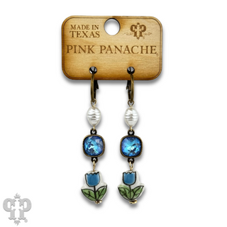 Ceramic flower charm earring with Austrian crystal