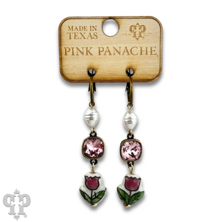 Ceramic flower charm earring with Austrian crystal