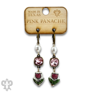Ceramic flower charm earring with Austrian crystal