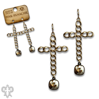 Curb link cross earring with Austrian crystal