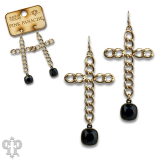 Curb link cross earring with Austrian crystal