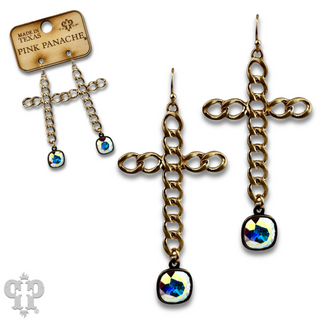 Curb link cross earring with Austrian crystal