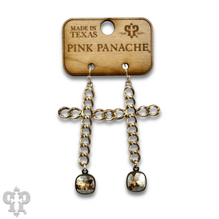 Curb link cross earring with Austrian crystal