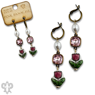 Ceramic flower charm earring with Austrian crystal