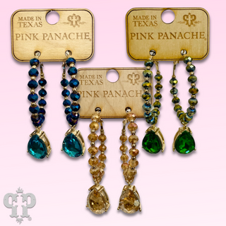 Bead hoop earring with rhinestone teardrop charm